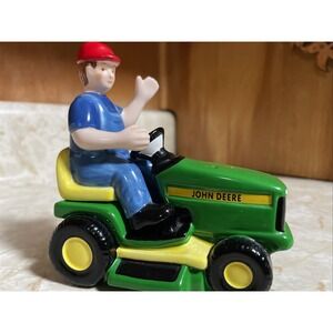 John Deere Salt & Pepper Set Riding Lawnmower Tractor and Farmer Ceramic 2 piece